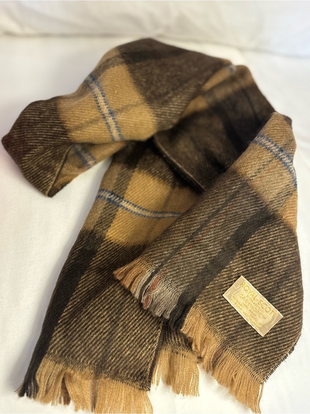 Untitled Rolled Plaid Scarf in Brown & Tan